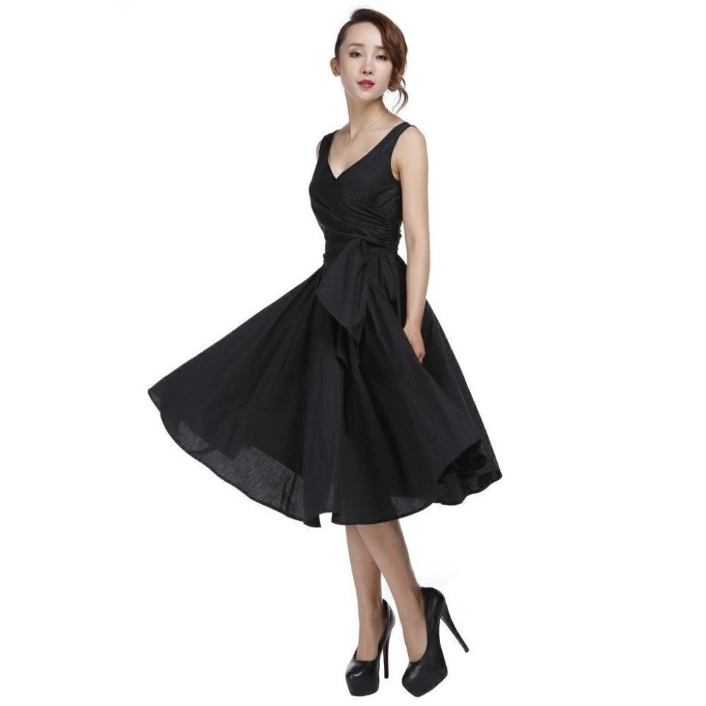 Chicstar Wrap-Front Sleeveless Swing Dress in Black